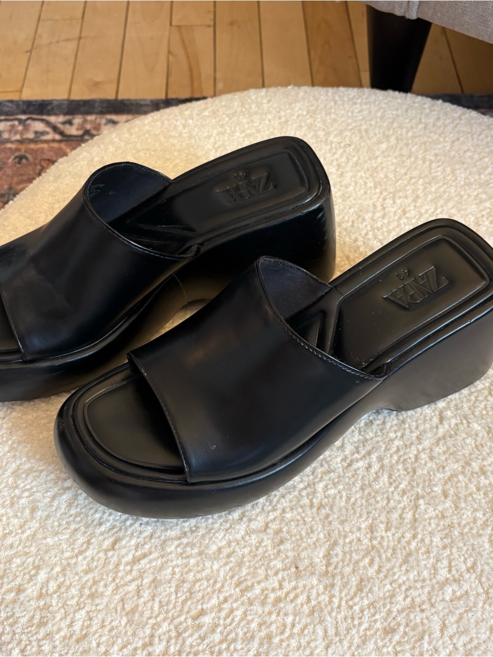 Zara Black Leather Platform Mule Sandals - Picture 4 of 5